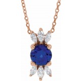 14K Rose Blue Sapphire & 1/5 CTW Diamond 16-18 Necklace photo