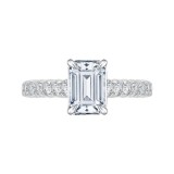 Shah Luxury 14K White Gold Emerald Cut Diamond Cathedral Style Engagement Ring with Euro Shank (Semi-Mount) photo