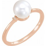 14K Rose Freshwater Cultured Pearl & .025 CTW Diamond Ring photo