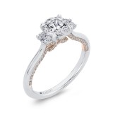 Shah Luxury 14K Two-Tone Gold Round and Oval Diamond Three-Stone Engagement Ring (Semi-Mount) photo 2
