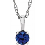 14K White 3 mm Round Blue Sapphire Youth Birthstone 14 Necklace photo