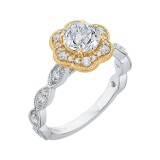 Shah Luxury 14K Tow-Tone Gold Round Cut Diamond Floral Halo Engagement Ring (Semi-Mount) photo 2