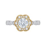 Shah Luxury 14K Tow-Tone Gold Round Cut Diamond Floral Halo Engagement Ring (Semi-Mount) photo