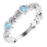 14K White Aquamarine & .03 CTW Diamond Leaf Ring photo
