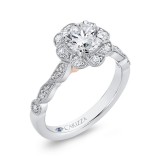Shah Luxury 14K Two-Tone Gold Round Diamond Floral Halo Engagement Ring (Semi-Mount) photo 2
