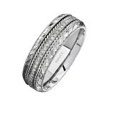 14k White Gold Detailed Pave Round Diamond Men's Band photo