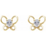 14K Yellow 4x3 mm Oval April Youth Butterfly Birthstone Earrings photo 2