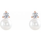 14K Rose Freshwater Cultured Pearl & 1/8 CTW Diamond Earrings photo 2