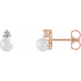 14K Rose Freshwater Cultured Pearl & 1/8 CTW Diamond Earrings photo