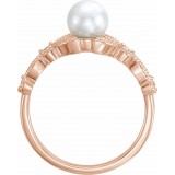 14K Rose Freshwater Pearl & 1/8 CTW Diamond Leaf Ring photo 2