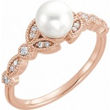 14K Rose Freshwater Pearl & 1/8 CTW Diamond Leaf Ring photo