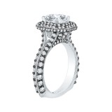 Shah Luxury 14K White Gold with Black Rhodium Tips Round Diamond Double Halo Engagement Ring (Semi-Mount) photo 2