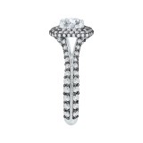 Shah Luxury 14K White Gold with Black Rhodium Tips Round Diamond Double Halo Engagement Ring (Semi-Mount) photo 3