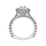 Shah Luxury 14K White Gold with Black Rhodium Tips Round Diamond Double Halo Engagement Ring (Semi-Mount) photo 4