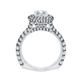 Shah Luxury 14K White Gold with Black Rhodium Tips Round Diamond Double Halo Engagement Ring (Semi-Mount) photo 4