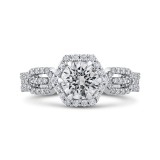 Shah Luxury 14K White Gold Round Diamond Hexagon Shape Halo Engagement Ring (Semi-Mount) photo