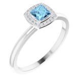 14K White Aquamarine & .05 CTW Diamond Ring photo