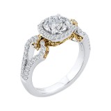 Shah Luxury 14K Tow-Tone Gold Round Diamond Halo Engagement Ring with Split Shank (Semi-Mount) photo 2