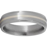 Titanium Flat Band with Grooved Edges, 1mm Sterling Silver Inlay and Satin Finish photo
