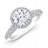 18k White Gold Elongated Shank Diamond Halo Engagement Ring photo