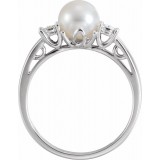 14K White Freshwater Pearl and .04CTW Diamond Ring photo 2