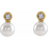 14K Yellow Akoya Cultured Pearl & .03 CTW Diamond Bezel-Set Earrings photo 2