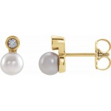 14K Yellow Akoya Cultured Pearl & .03 CTW Diamond Bezel-Set Earrings photo