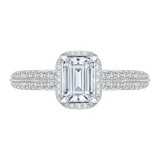 Shah Luxury 14K White Gold Emerald Cut Diamond Halo Engagement Ring (Semi-Mount) photo