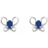 14K White 4x3 mm Oval September Youth Butterfly Birthstone Earrings photo 2