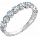 14K White Aquamarine Beaded Ring photo