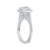 Shah Luxury 14K White Gold Emerald Cut Diamond Halo Engagement Ring with Split Shank (Semi-Mount) photo 2