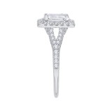 Shah Luxury 14K White Gold Emerald Cut Diamond Halo Engagement Ring with Split Shank (Semi-Mount) photo 3