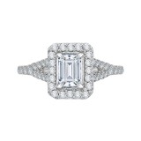 Shah Luxury 14K White Gold Emerald Cut Diamond Halo Engagement Ring with Split Shank (Semi-Mount) photo