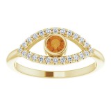 14K Yellow Citrine & White Sapphire Evil Eye Ring photo 3