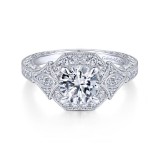 Gabriel & Co. 14k White Gold Art Deco Halo Engagement Ring photo