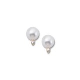 14K Yellow Gold 7mm Pearl With 0.02ct Diamond Earrings photo