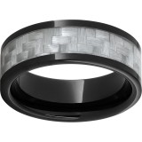 Black Diamond Ceramic Pipe Cut Band with 5mm Silver Carbon Fiber Inlay photo