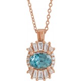 14K Rose Blue Zircon & 1/3 CTW Diamond 16-18 Necklace photo