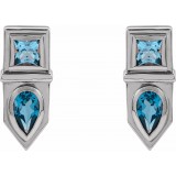 14K White Blue Multi-Gemstone Geometric Bar Drop Earrings photo 2