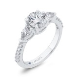 Shah Luxury 14K White Gold Three Stone Plus Round Diamond Engagement Ring (Semi-Mount) photo 2