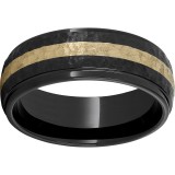 Black Diamond Ceramic Domed Grooved Edge Band with a 2mm 14K Yellow Gold Inlay and Moon Finish photo