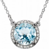 14K White 8 mm Round Sky Blue Topaz & .05 CTW Diamond 16 Necklace photo