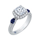 Shah Luxury 14K White Gold Cushion Cut Diamond Halo Engagement Ring with Sapphire (Semi-Mount) photo 2