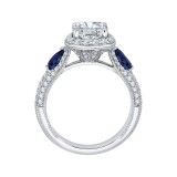 Shah Luxury 14K White Gold Cushion Cut Diamond Halo Engagement Ring with Sapphire (Semi-Mount) photo 4