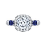 Shah Luxury 14K White Gold Cushion Cut Diamond Halo Engagement Ring with Sapphire (Semi-Mount) photo