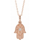 14K Rose .03 CTW Diamond Hamsa 16-18 Necklace photo