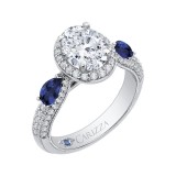 Shah Luxury 14K White Gold Oval Diamond Halo Engagement Ring with Sapphire (Semi-Mount) photo 2