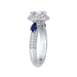 Shah Luxury 14K White Gold Oval Diamond Halo Engagement Ring with Sapphire (Semi-Mount) photo 3