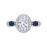 Shah Luxury 14K White Gold Oval Diamond Halo Engagement Ring with Sapphire (Semi-Mount) photo