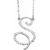 14K White 1/8 CTW Diamond Initial S 16 Necklace photo
